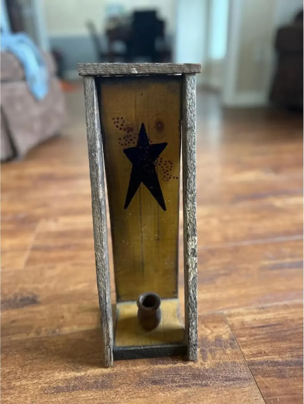 Rustic Wooden Candle Holder with Star Design